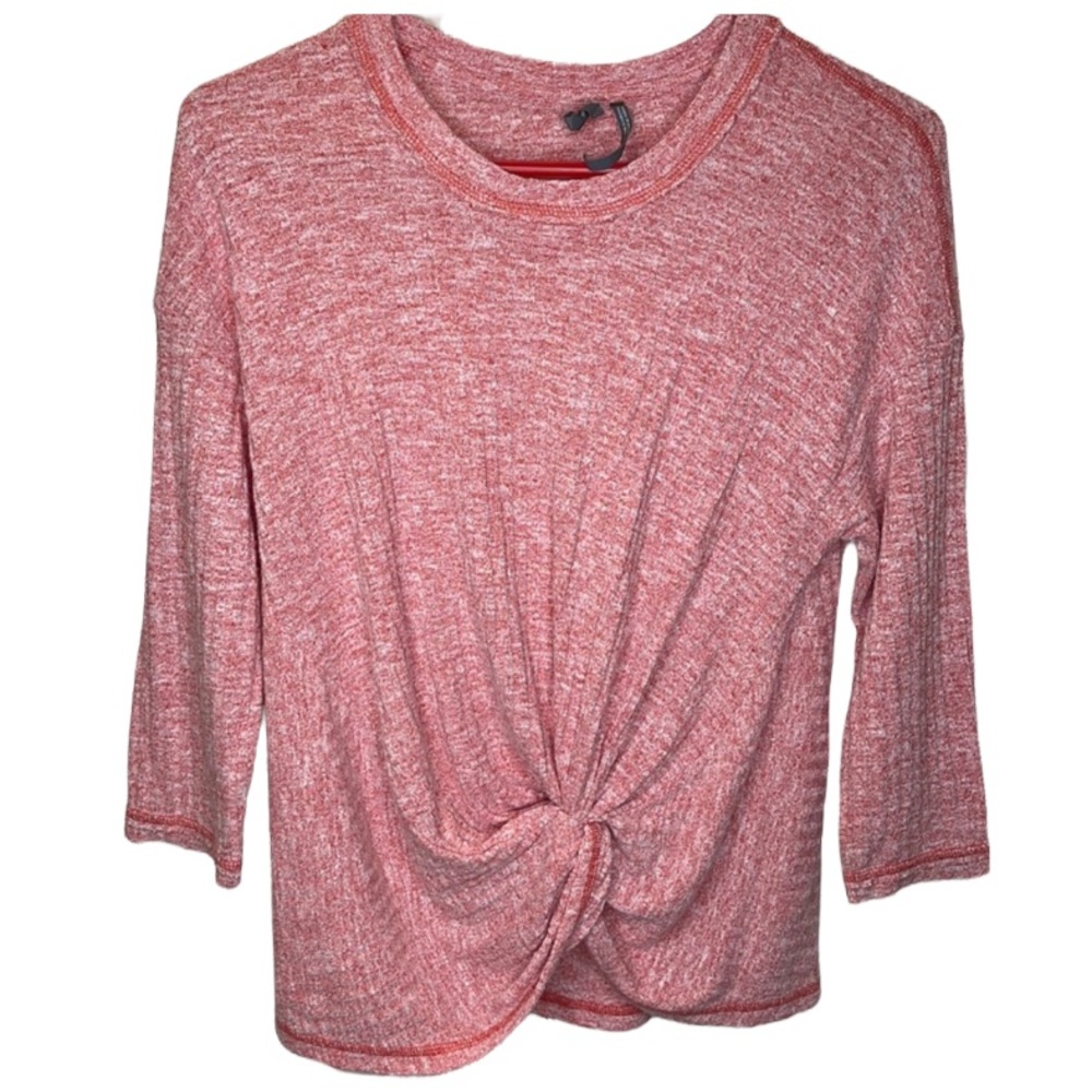 Anthropologie Ribbed Knit Twist Front Top in Size Small Red Marled Knit